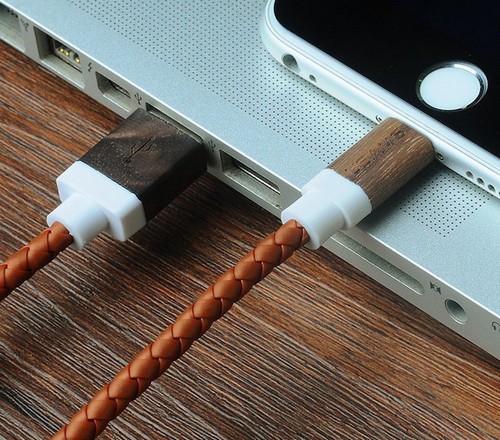 Wood and Leather Apple Lightning Cable